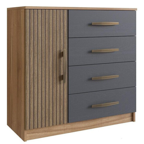 Cómoda Cajonera 4 Cajones 1 Puerta Mdp Premium Nogal / Grafito Cómoda Cajonera 4 Cajones 1 Puerta Mdp Premium Nogal / Grafito