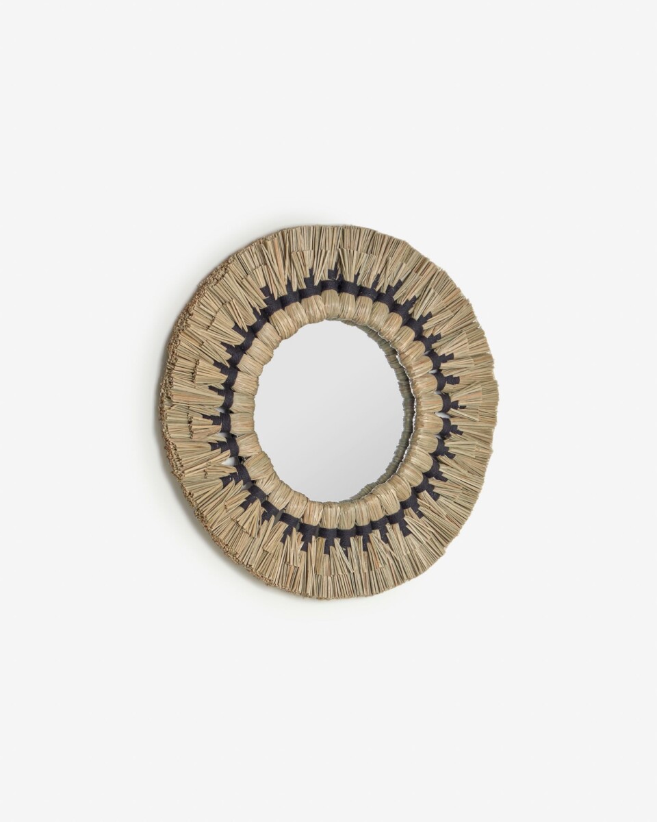 Espejo redondo Akila fibras naturales beige y cuerda algodón negro - Ø 40 cm 