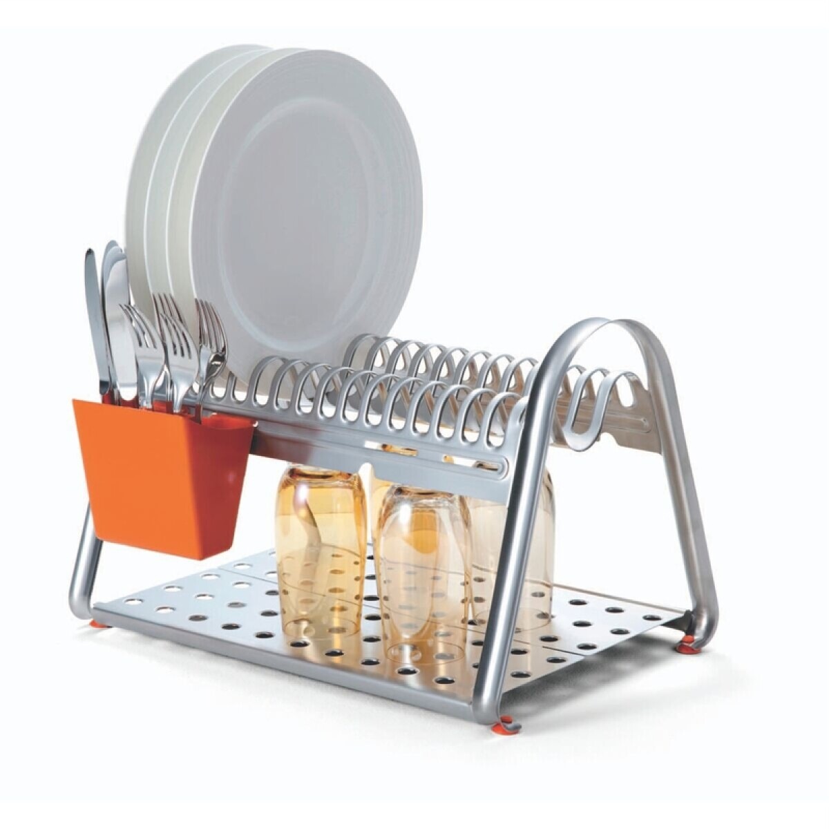 Escurridor de Platos 1 Pieza Acero Inoxidable con Cubiertera Naranja Tramontina 