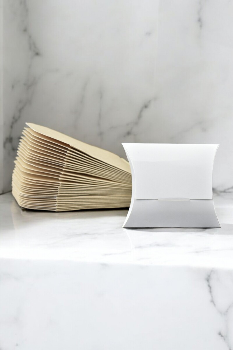 Pack x 50 - estuche pillow 7 x 8 cm. - REVERSIBLE BLANCO - MADERA 