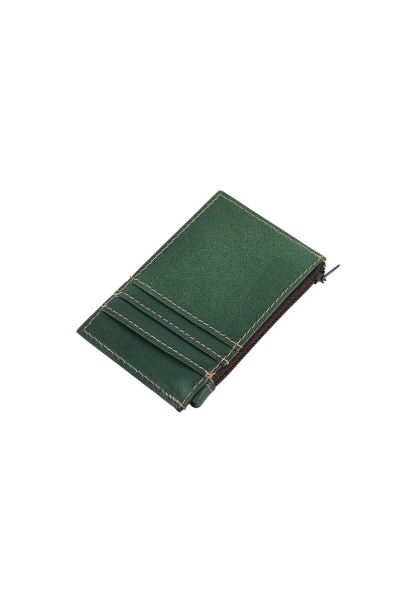 Porta Tarjetas de Cuero Genuino con Cremallera verde