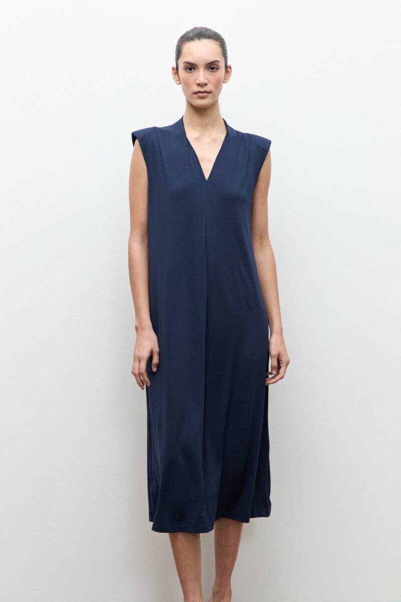 Maxi vestido con hombreras azul marino