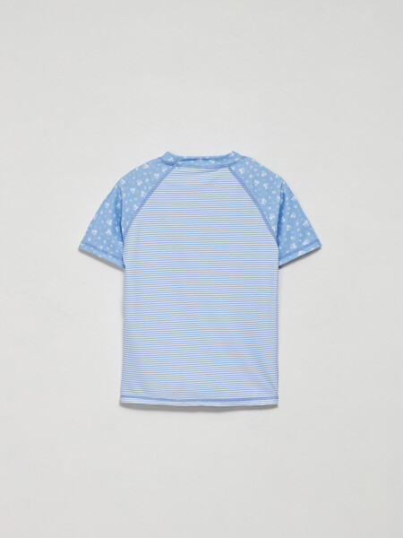 Camiseta UV manga corta Rayas- Celeste