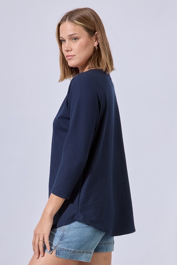 Blusa Ribs Escote Metal AZUL