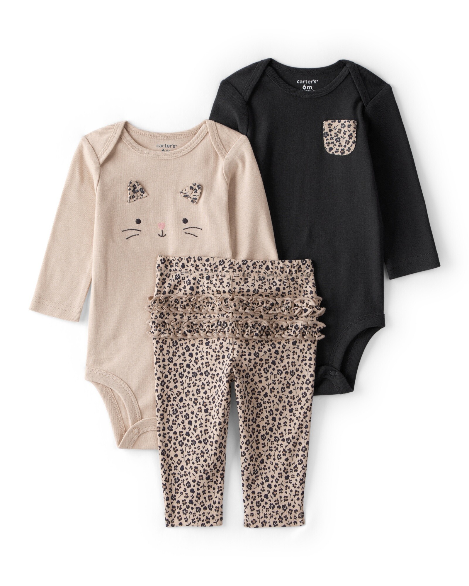 Set tres piezas de algodón, pantalón y dos bodies, diseño guepardo Sin color