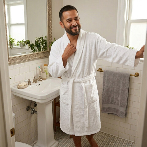 Bata Baño Velour Perola Dohler Algodón Talle M - G BLANCO