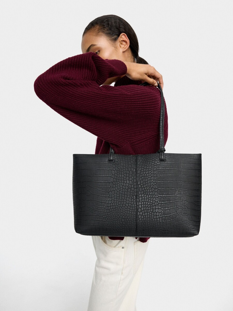 Bolso Shopper Grabado Animal Con Bolsa negro