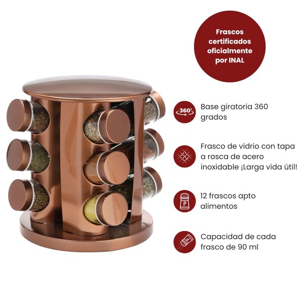 Especiero Giratorio 360 Grados De Color Bronce Con 12 Frascos Especiero Giratorio 360 Grados De Color Bronce Con 12 Frascos