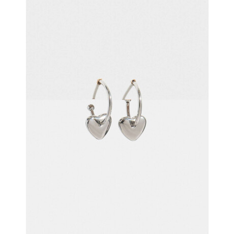 Argollas Con Corazón Plateado Rodio