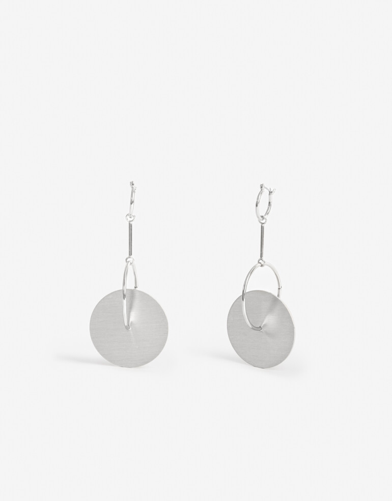 Aros Colgantes Largos Metal Aros Largos Círculos - Plateado Rodio