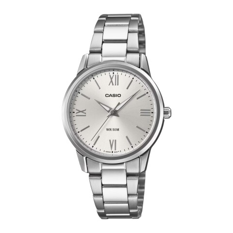 Reloj Casio LTP1303DD 7AVDF para dama con correa de acero Plateado