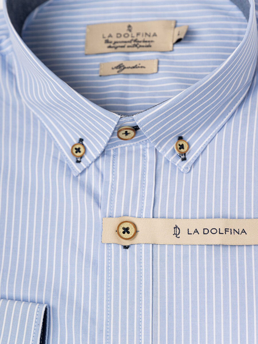 Camisa m/l rayada - celeste 