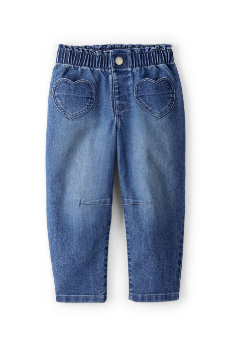 Pantalón jean, azul, bolsillo corazón Sin color