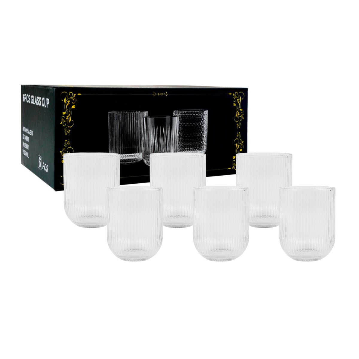 Set de vasos de vidrio labrado 6 unidades 250ml 
