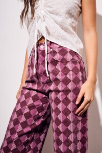 Jean Baggy Estampa Rombos Burdeos