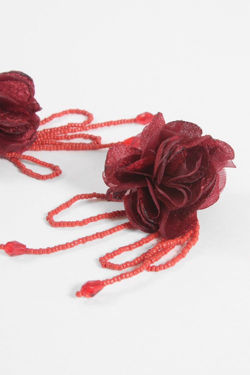 Caravanas party flor pétalo mostacillas bordo