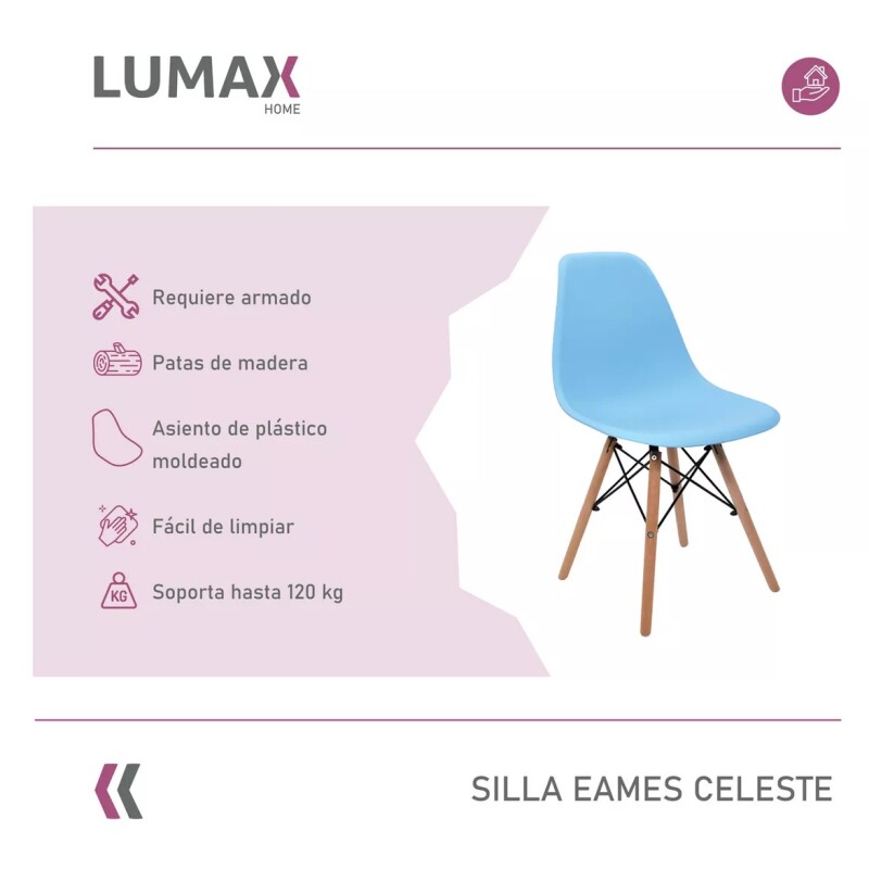 Pack 2 Sillas De Comedor Eames Lumax De Diseño Moderno Con Patas De Madera Azul
