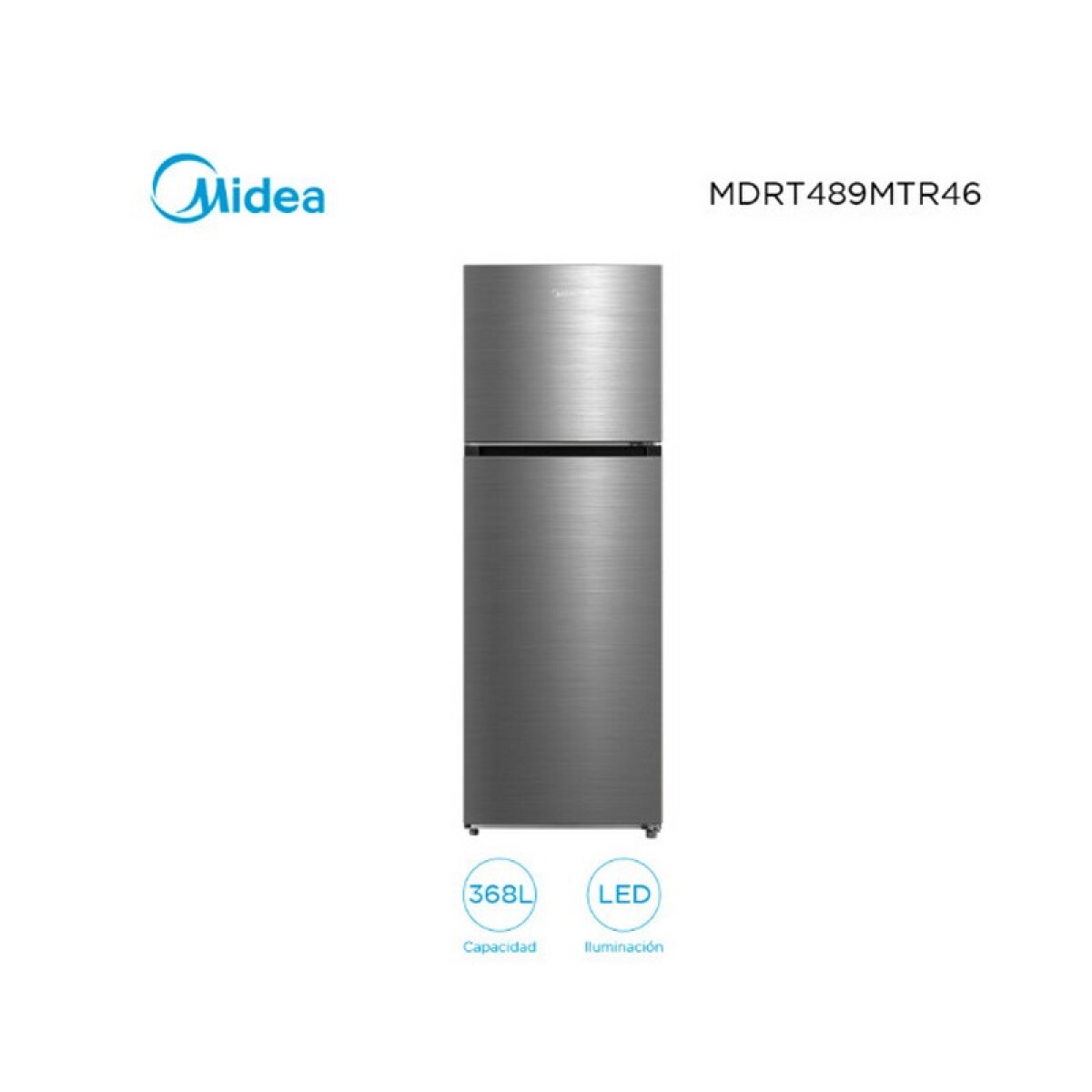 REFRIGERADOR MIDEA INVERTER, CON FREEZER FRIO SECO. 368 Lts. INOX 