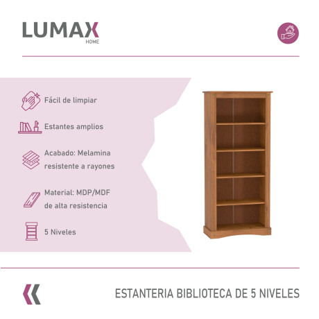 Estantería Biblioteca Lumax 5 Niveles 180x80x38 cm madera maciza Estantería Biblioteca Lumax 5 Niveles 180x80x38 cm madera maciza