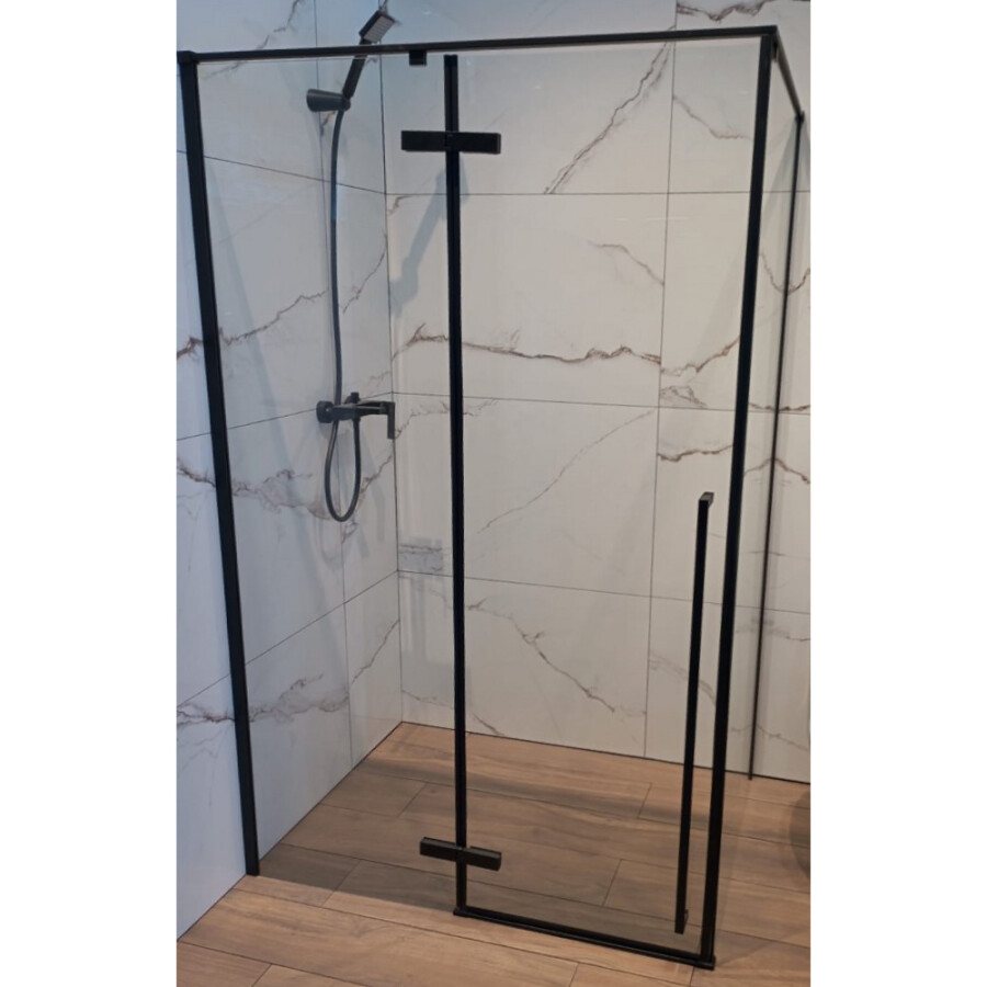 Mampara Esquinara con Puerta Batiente Aluminio Negro Mampara Esquinara con Puerta Batiente Aluminio Negro