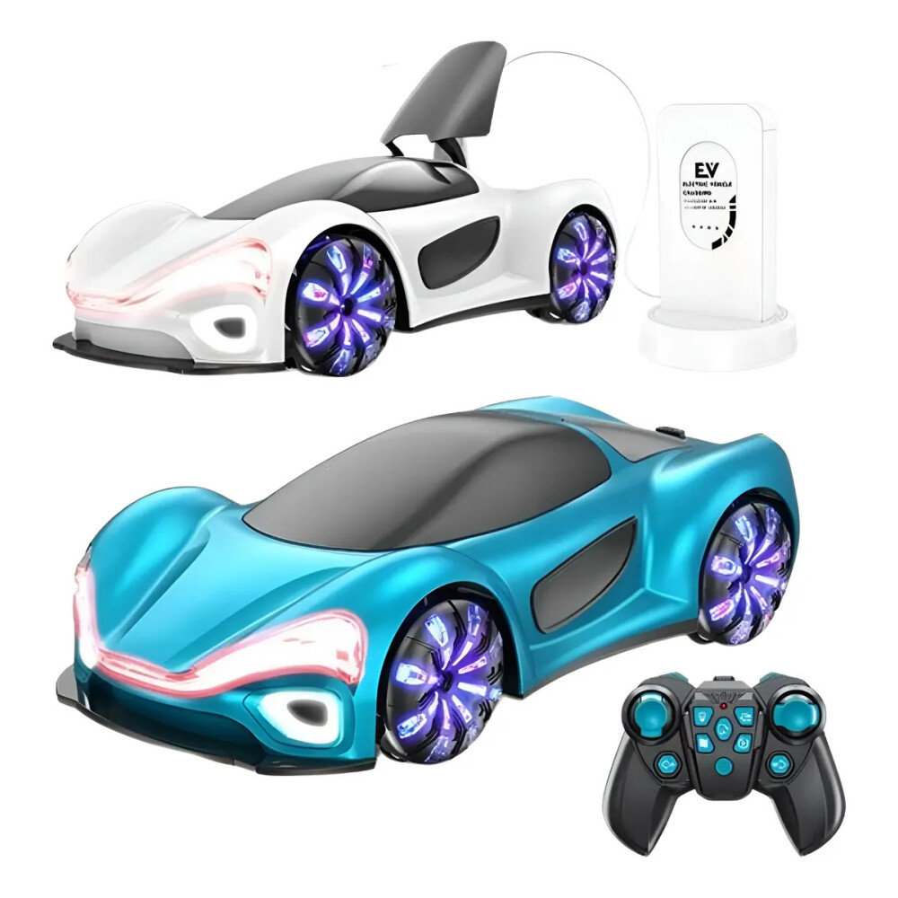 Auto a control remoto futurista, con luz y efecto humo!!! Celeste