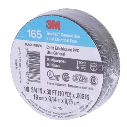 CINTA AISLADORA DE PVC 3M TEMFLEX 165 19MM x 9 M NEGRO CINTA AISLADORA DE PVC 3M TEMFLEX 165 19MM x 9 M NEGRO