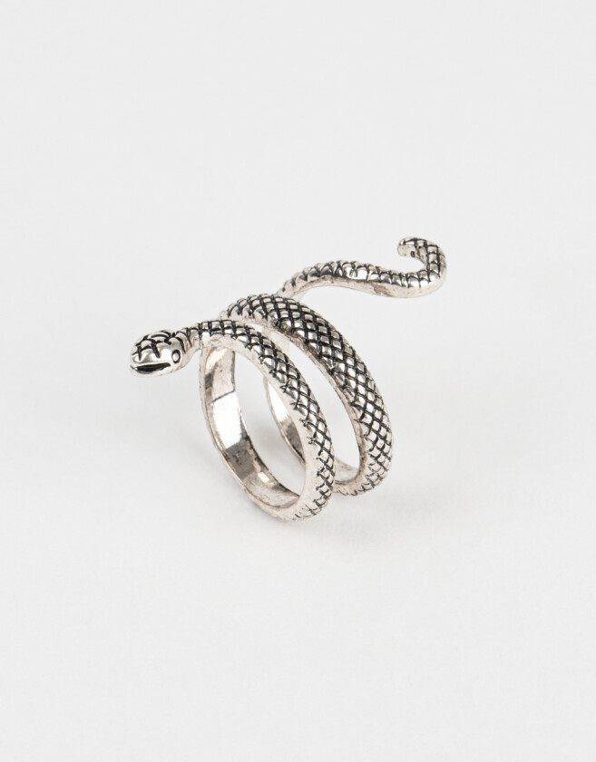 Anillos Medianos y Grandes Con vibora Anillo De Serpiente - Plateado Antique Silver