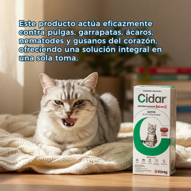 CIDAR GATOS PASTILLA ANTIPULGAS Y ANTIGARRAPATAS KONIG 1,5 A 3 KG