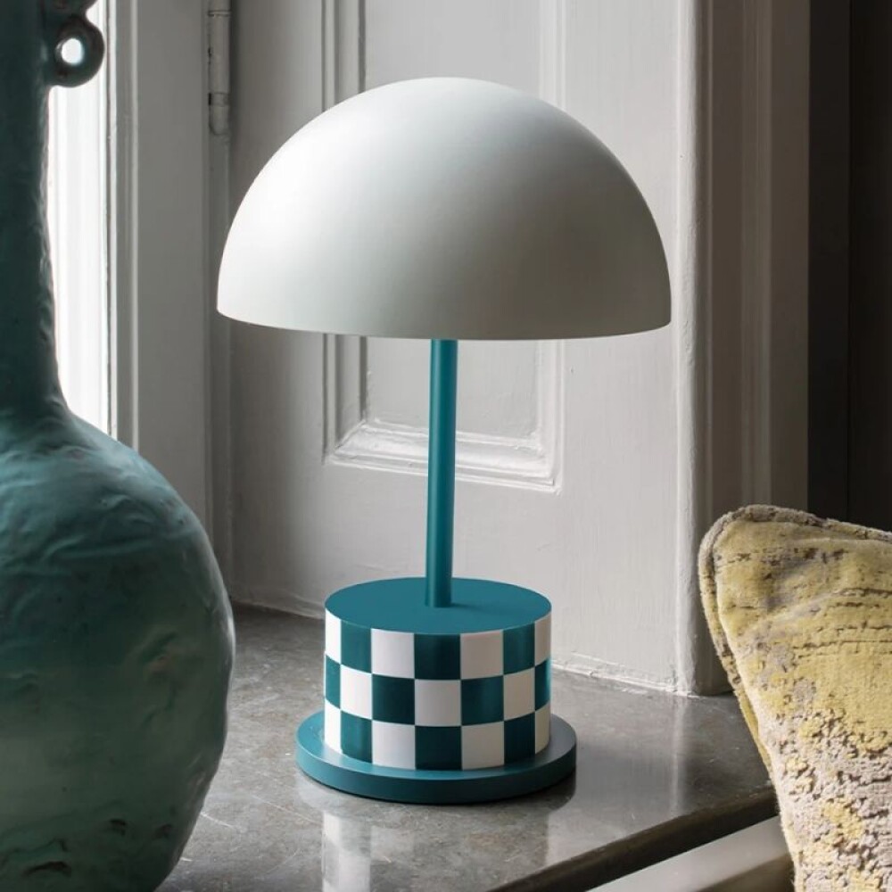 PRINTWORKS LAMPARA PORTABLE RIVIERA CUADRILLA VERDE CON BLANCO PRINTWORKS LAMPARA PORTABLE RIVIERA CUADRILLA VERDE CON BLANCO