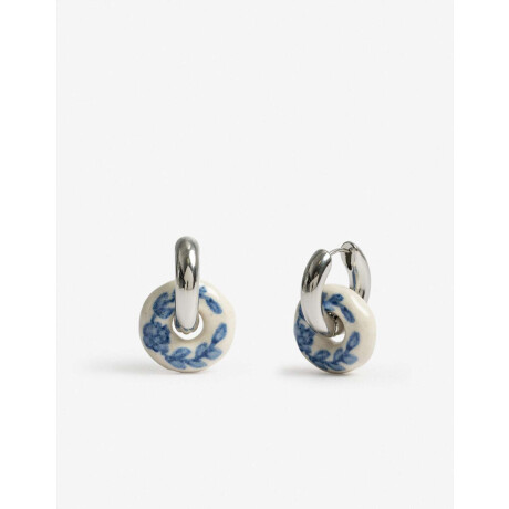 Argollas Metal Y Ceramica Plateado Rodio