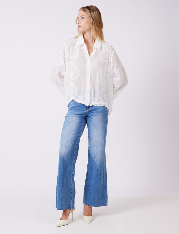 Camisa Algodon Bordado BLANCO