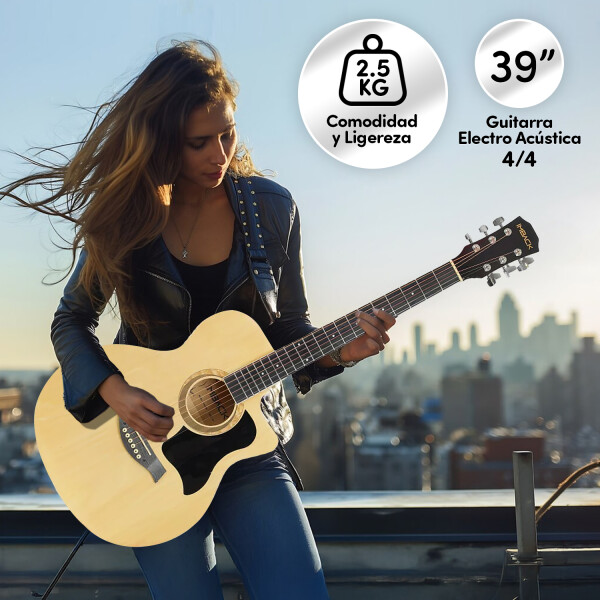 Guitarra Electroacústica para Diestros con Funda Color Natural gui002 Guitarra Electroacústica para Diestros con Funda Color Natural gui002