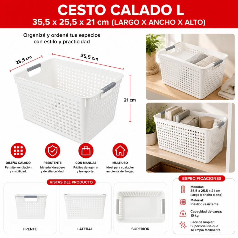 Cesto calado G 35,5 X 25,5 X 21 BLANCO