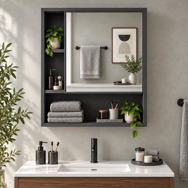 Espejo Para Baño Con Estantes 40 X 50 Cm Movi Esh0069 ESPEJO BOTIQUIN MOVI ESH0069 NEGRO