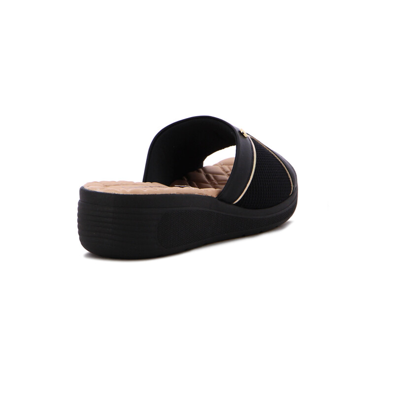Comfortflex Sand.dama Tira Ancha Y Taco Corrido - Negro Negro