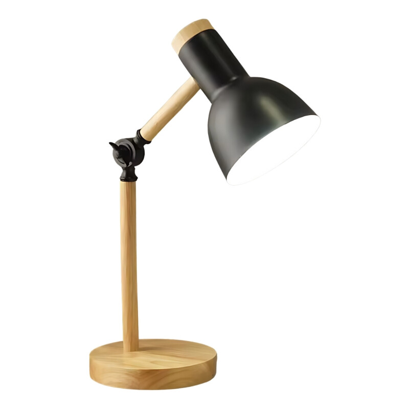 Lampara De Escritorio Portatil Nordica Madera Y Metal Negro