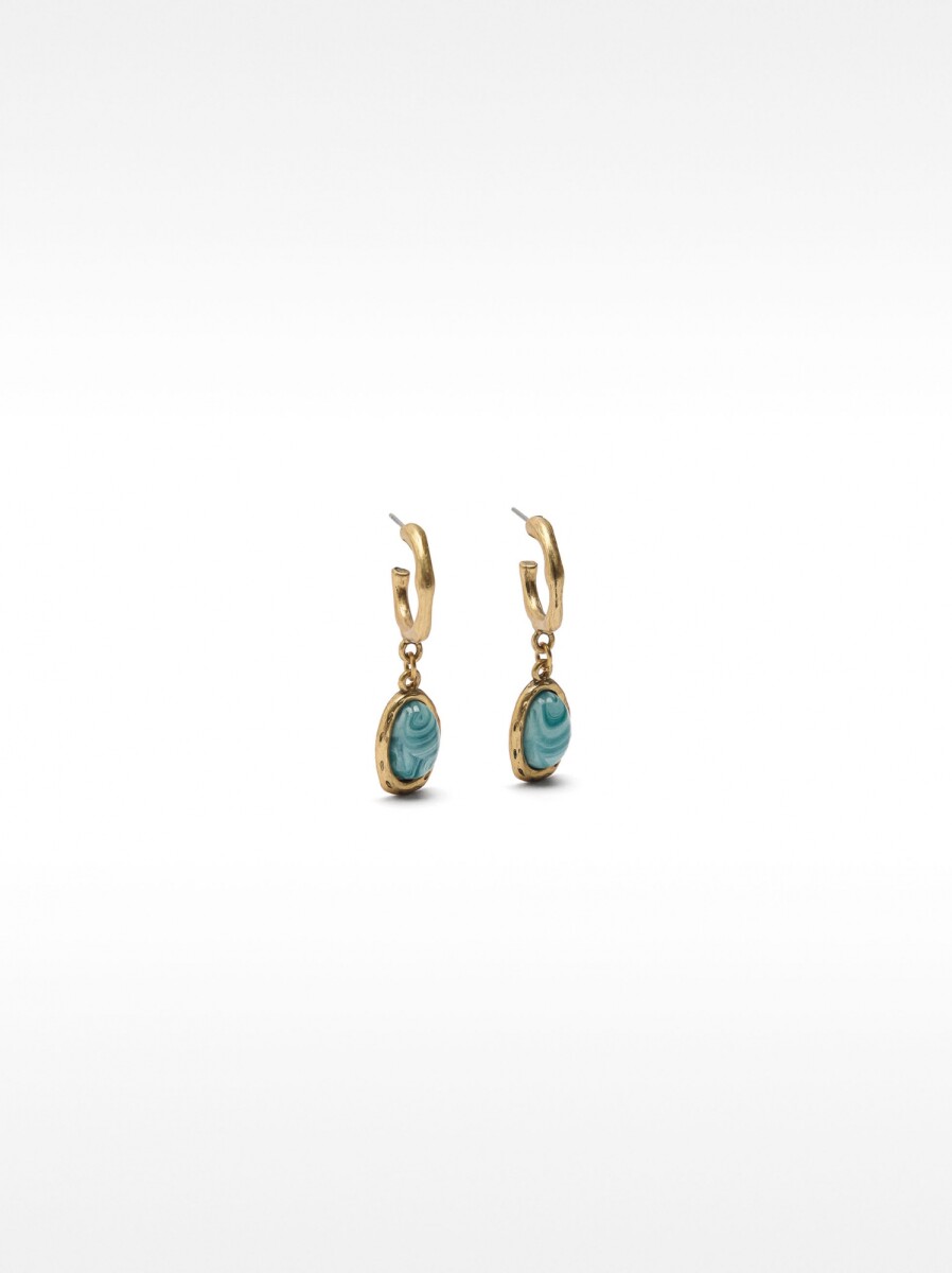 Aros Abiertos Con Colgante Efecto Piedra - azul 