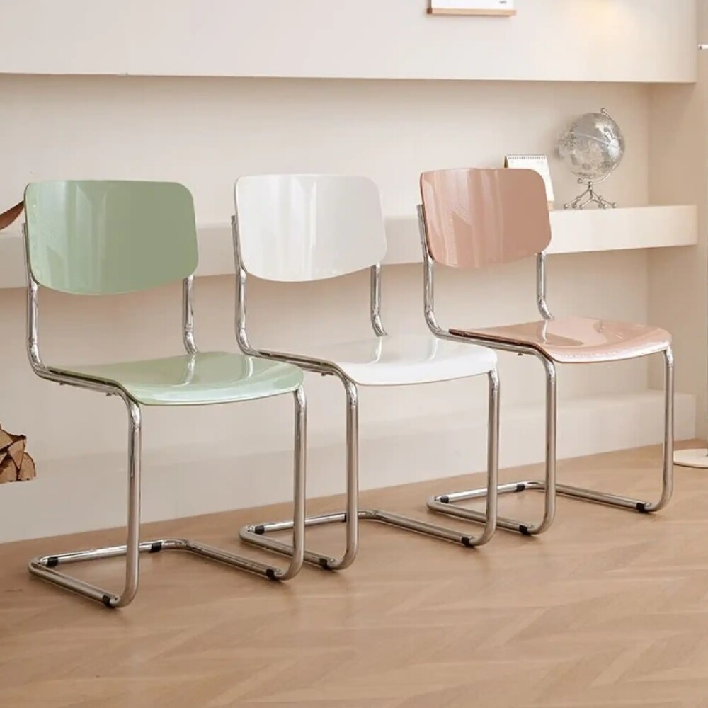 Silla de Comedor Metal Cromado y Madera - Moon Blanco