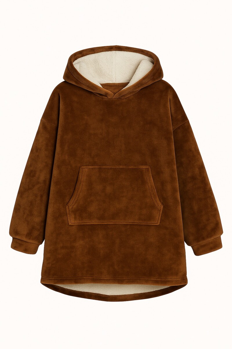 Buzo Manta Con Capucha Polar y Corderito unisex - Marrón 