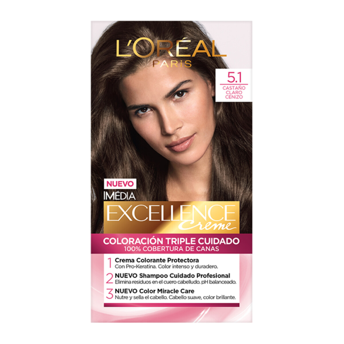 Tinta L'Oréal Paris Excellence Creme N°51 Castaño Claro Cenizo 