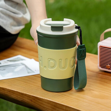 Vaso térmico con tapa y banda de silicona anti derrame 380ml Verde