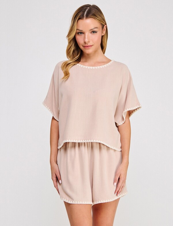Short Lino Detalle Bordado BEIGE