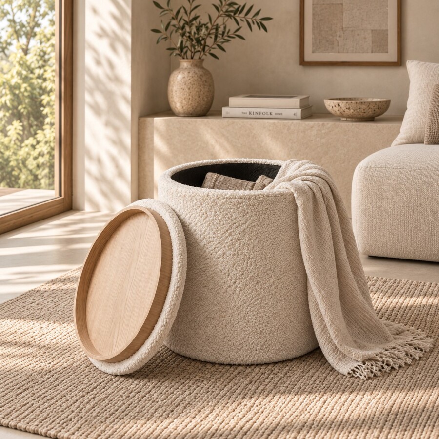 Puff c/Baúl Boucle Beige | PREVENTA