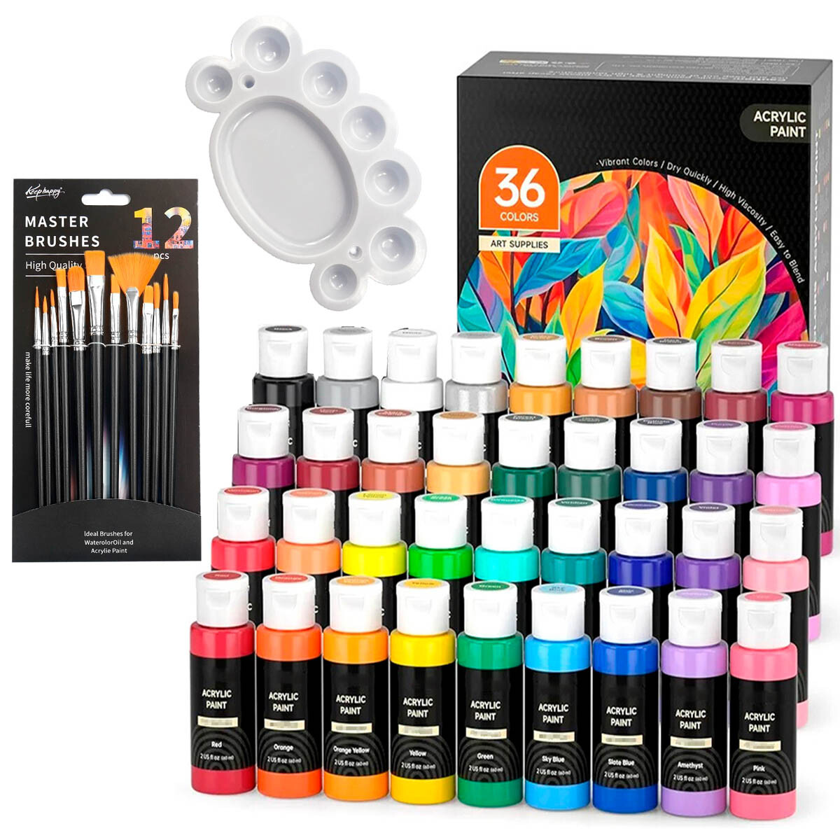 Set De Arte Pinturas Acrílica Pinceles Paleta 49 Pcs 