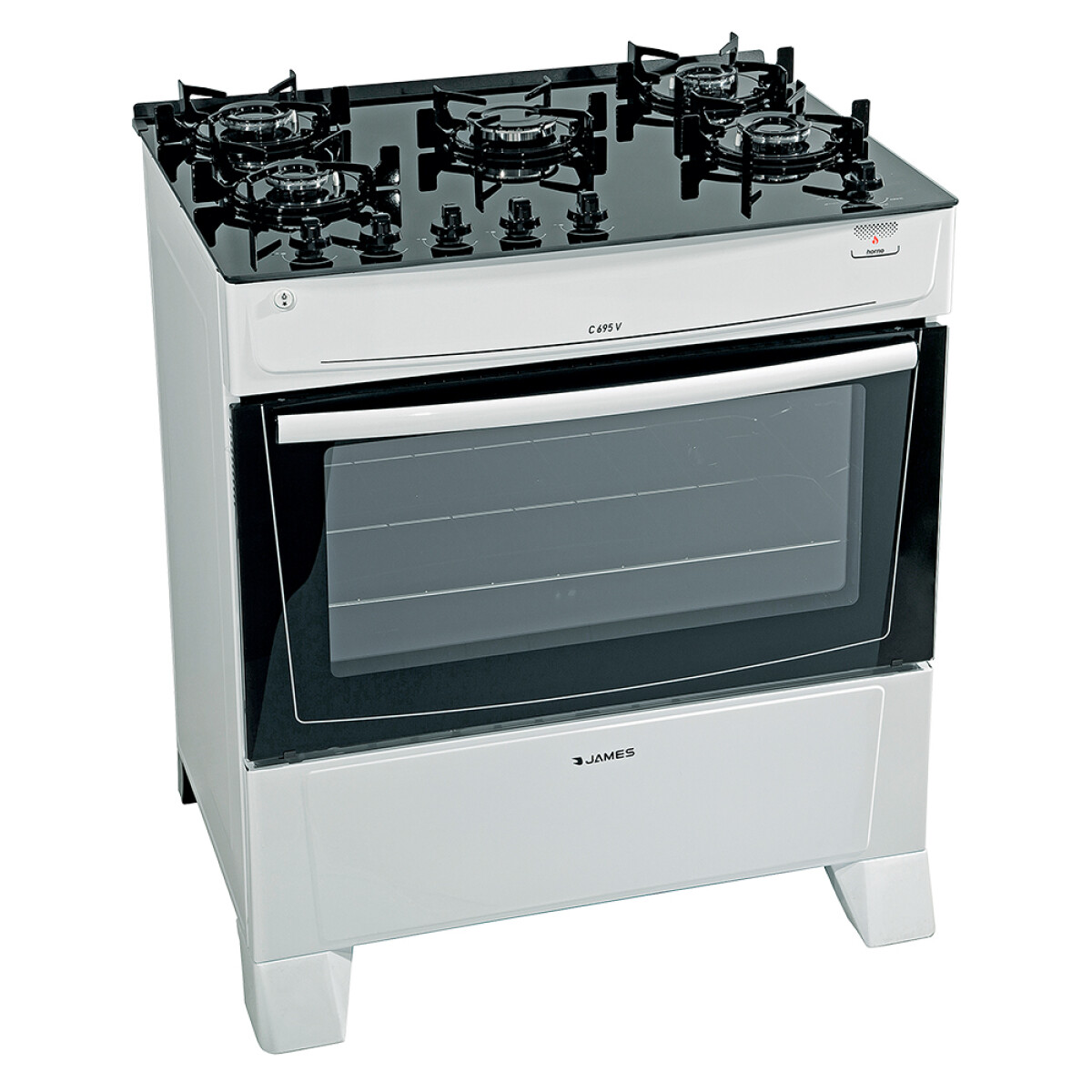 Cocina James 5H C-695 V blanca con mesada de vidrio negro 