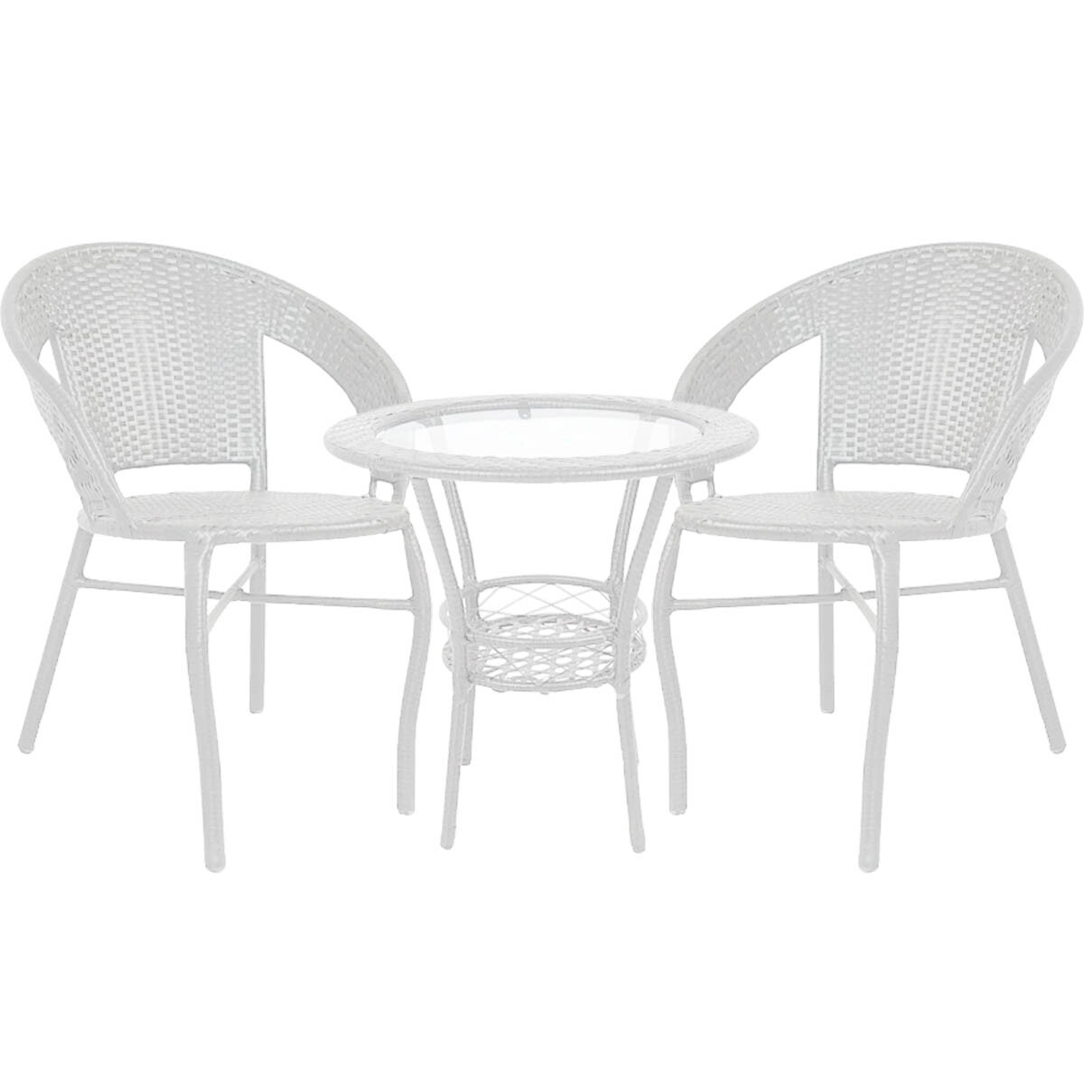 Set Juego De Jardín Mesa + 2 Sillas Rattan Exterior - Blanco 