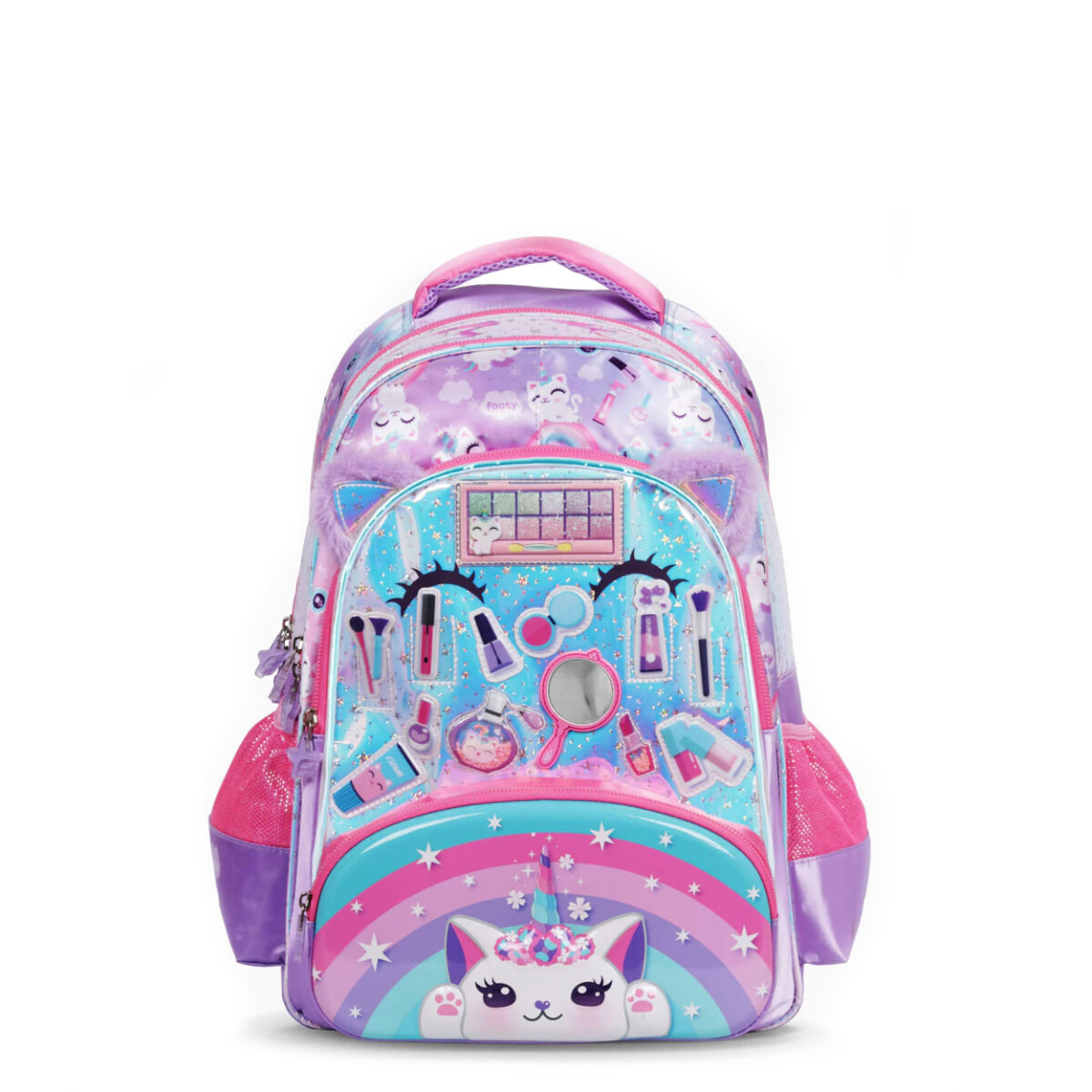 Mochila Footy MakeUp 18" con Luz Led - Lila - Violeta - Plateado 