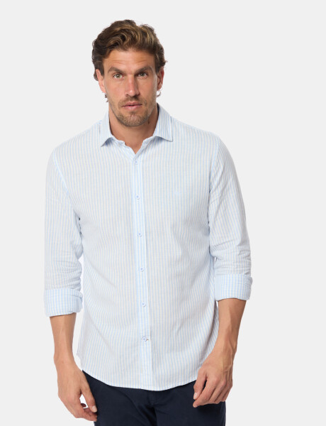CAMISA DE LINO RAYADA Azul