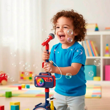 Set Musical Burbujero Batería Micrófono Sonido Y Luz Azul
