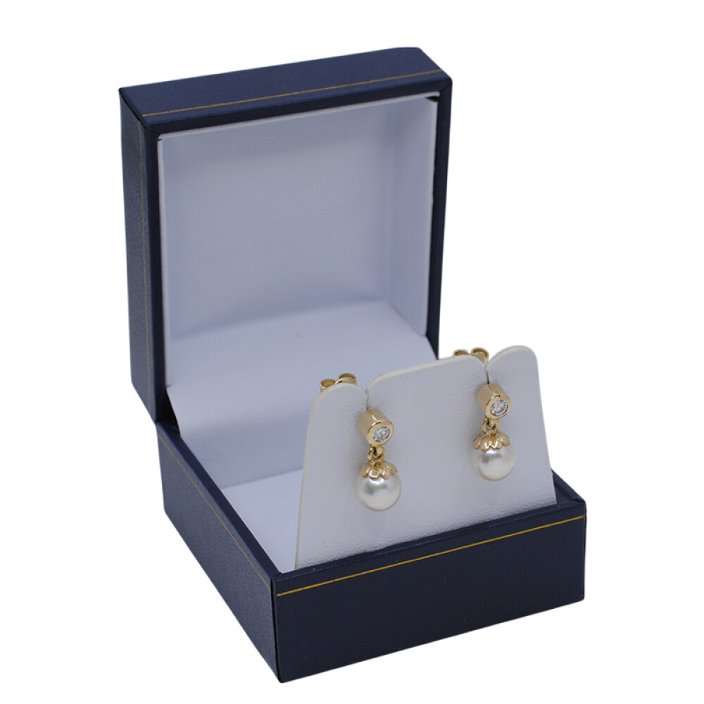 Caravanas oro 18k brillantes y perlas de cultivo 7,5mm Caravanas oro 18k brillantes y perlas de cultivo 7,5mm